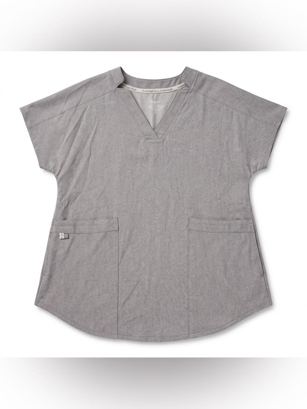 Cuddl Duds ClimateRight Scrub Top Gray Short-Sleeve V-Neck Top Small
